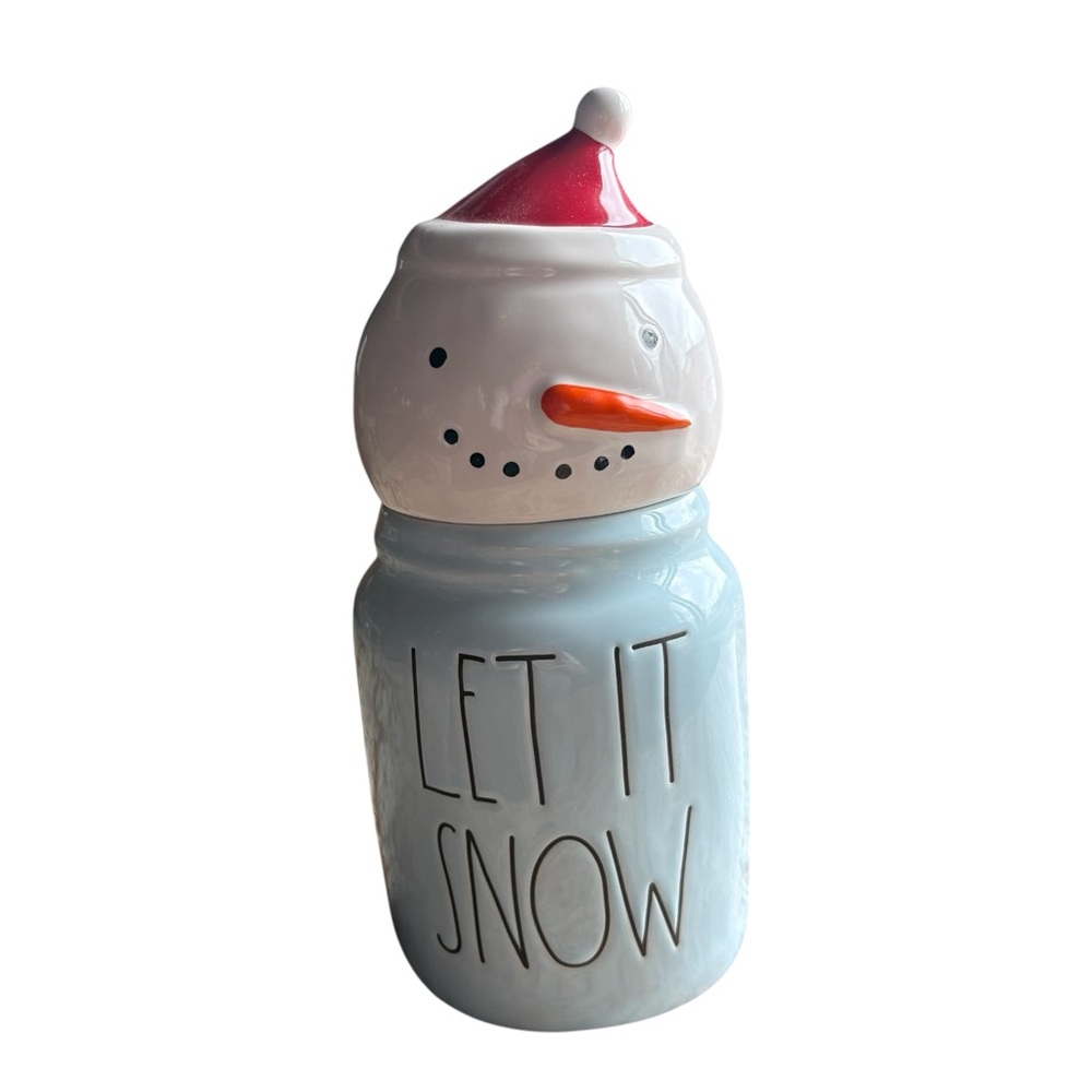 RAE DUNN “Let It Snow” Ceramic Snowman Jar with Red Hat -- 9” Height -- NWOT